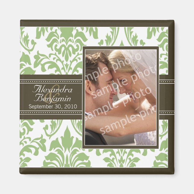 Íman Elegante Casamento tema damasco Favor Magnet: sage (Frente)