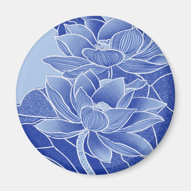 Íman Elegante Chinoiserie Chic Blue Lotus Mandala (Frente)