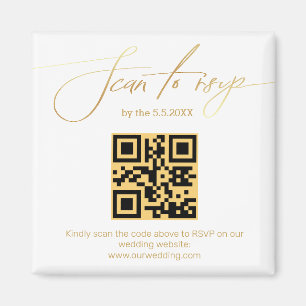 Íman elegante código qr rsvp casamento com letra dourad