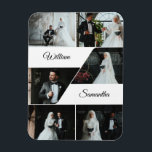 Íman Elegante Collage Keepsasaknd<br><div class="desc">Crie uma memória duradoura do seu dia especial com este imã de casamento personalizado. Com seis faixas de fotos personalizadas e os nomes da noiva e do noivo exibidos elegantemente no centro, este design de colagem é perfeito para favores de casamento, salvar as datas ou obrigado que você dá para...</div>