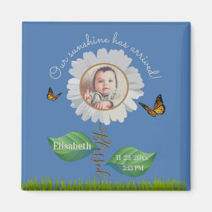 Íman Elegante Daisy Blue Floral Cute Baby Photo e Name