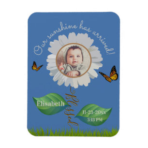 Íman Elegante Daisy Blue Floral Cute Baby Photo e Name