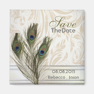 Íman elegante damasco vintage pavão save the date