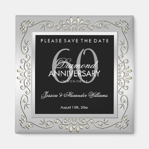 Íman Elegante Decoração Prata 60º Aniversário de Casame