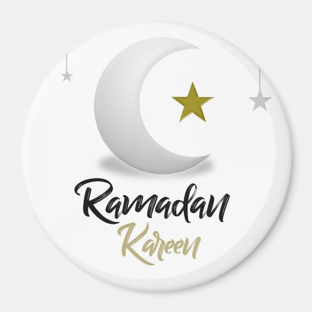 Íman Elegante Desenho do Crescente de Ramadan Kareem Ar (Frente)