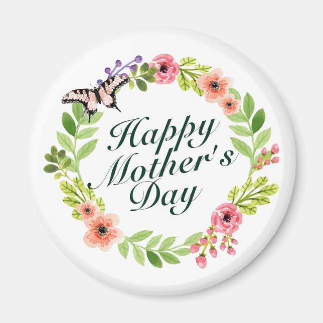 Íman Elegante Dia de as mães Feliz Magnet Floral Wreath (Frente)