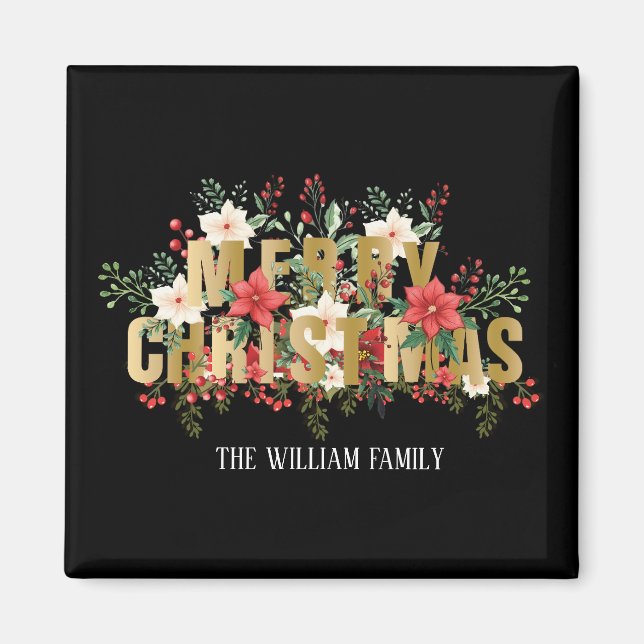 Íman Elegante Dourada Tipografia Feliz Natal (Frente)