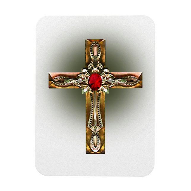 Íman Elegante Dourado e Ruby Cross (Vertical)