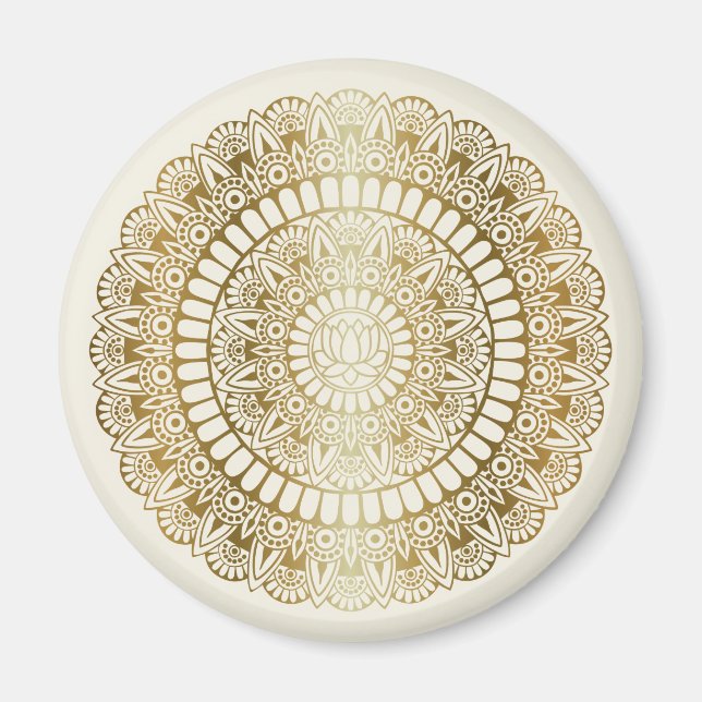 Íman Elegante Dourado em Cream Lotus Henna Mandala (Frente)