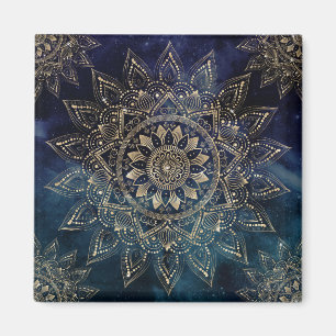 Íman Elegante Dourado Mandala Blue Galaxy Design