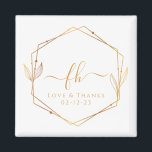 Íman Elegante Dourado Monograma Obrigado Casamento<br><div class="desc">Certifique-se que seus convidados nunca esqueçam seu dia especial com esses magnatas elegantes do casamento. Apresentando um design de ouro e branco luxuoso, esses ímãs são a adição perfeita a qualquer mala ou pacote de boas-vindas. As iniciais monogramas do casal feliz são exibidas de forma destacada, juntamente com a nota...</div>