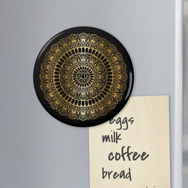 Íman Elegante Dourado no Black Lotus Henna Mandala (Criador carregado)