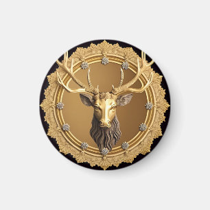 Íman Elegante Emblema de Veado Dourado com Moldura Orna