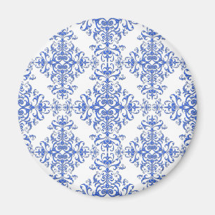 Íman Elegante estilo damasco floral em azul cobalto e b
