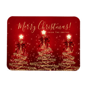 Íman Elegante Férias Dourado Vermelho Árvores de Natal 