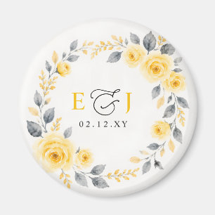 Íman Elegante Floral Aquarela Amarelo Cinza Casamento