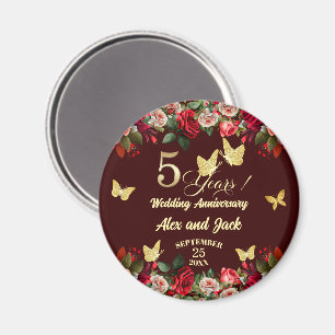 Íman Elegante Floral Ouro 5º Aniversário de Casamento 