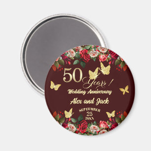 Íman Elegante Floral Ouro 50º Aniversário de Casamento 