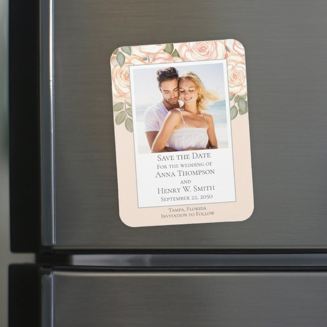 Íman Elegante Floral Salve a Data Foto de Casamento (Criador carregado)