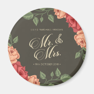 Íman Elegante Floral Sr. & Sra. Wedding   Imã de gelad