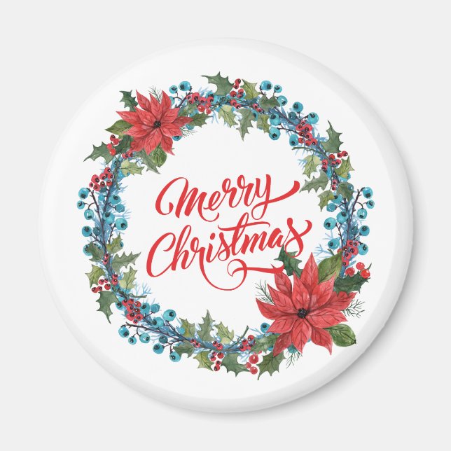 Íman Elegante Floral Wreath Christmas | Magnet (Frente)