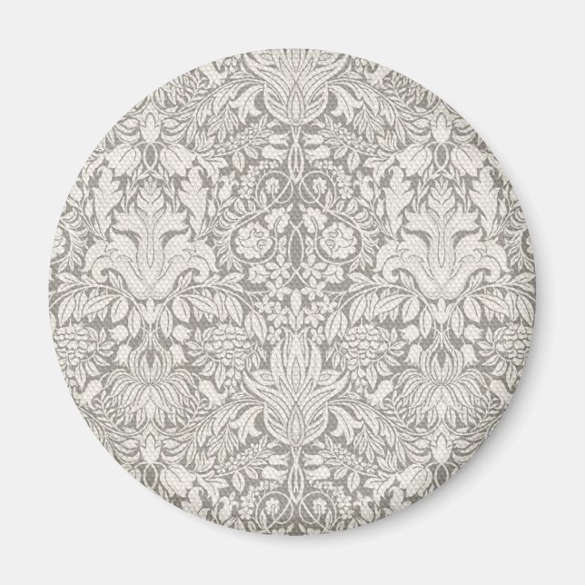 Íman elegante formal brocado de renda damasco branco (Frente)