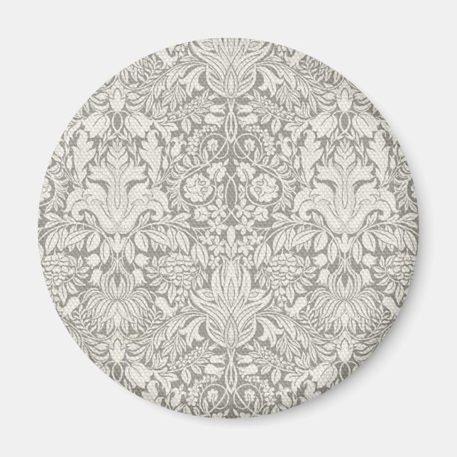 Íman elegante formal brocado de renda damasco branco (Frente)