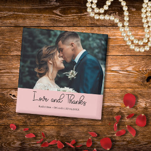 Íman Elegante Foto de Casamento Rosa Bege Amor e Gratid