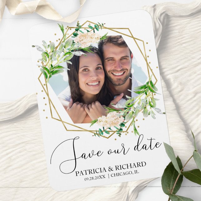 Íman Elegante Fotografia de Verde para Casamento Save t (Criador carregado)