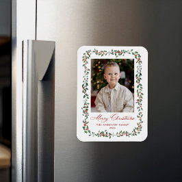 Íman Elegante Holly Berries e Greenery Holiday Foto
