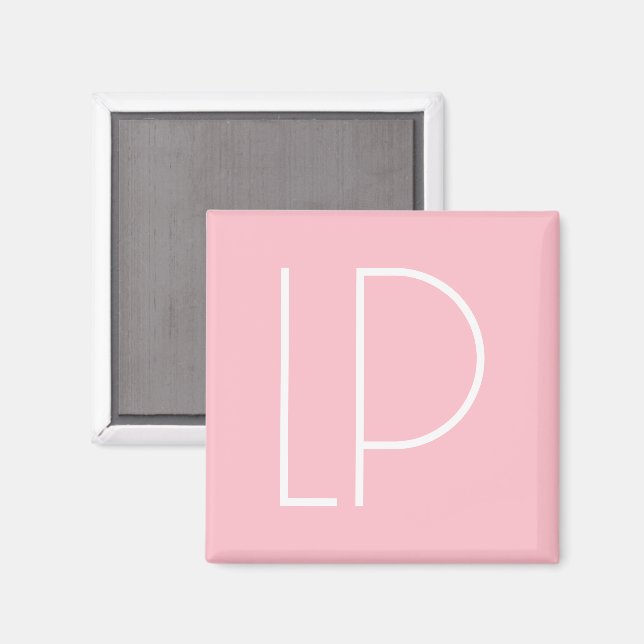 Íman Elegante inicial moderna minimalista em rosa paste (Front/Back)