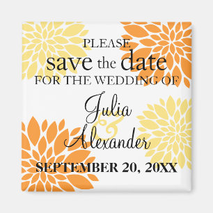 Íman Elegante Laranja Amarelo Floral Burst Salvar Data