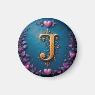 Íman Elegante Letra Dourada J Inspirada no Amor e na Na