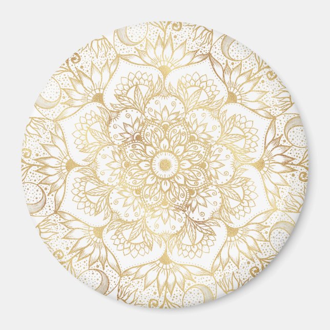 Íman Elegante Mandala Floral em Ouro Branco (Frente)