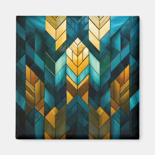 Íman Elegante Moderno Abstrato Dourado Verde-Geométrico