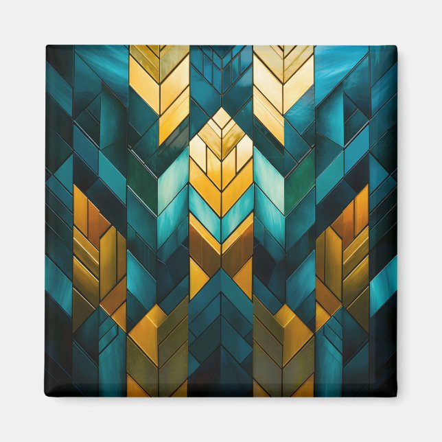 Íman Elegante Moderno Abstrato Dourado Verde-Geométrico (Frente)