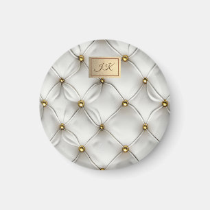Íman Elegante Moderno Couro Branco Gold Tufted
