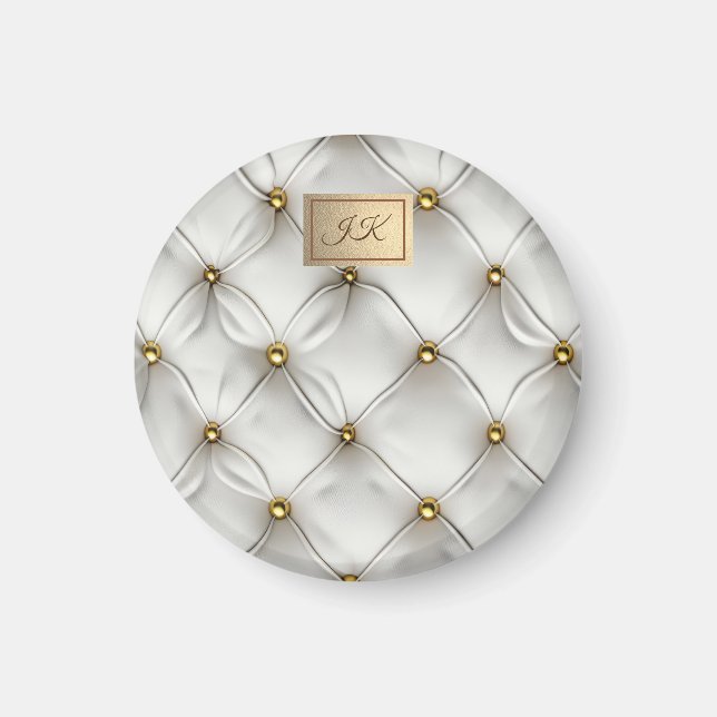 Íman Elegante Moderno Couro Branco Gold Tufted (Frente)