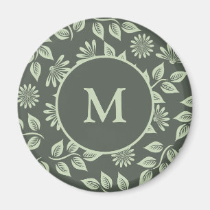 Íman Elegante Monograma Floral Vintage Verde Salvia