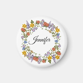 Íman Elegante Nome Personalizado em Aquarela Floral