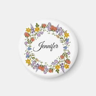 Íman Elegante Nome Personalizado em Aquarela Floral