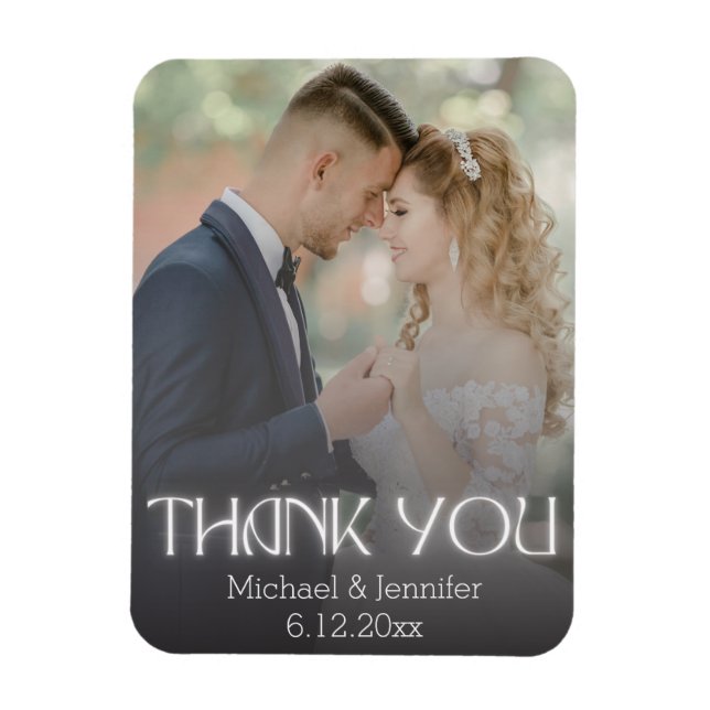 Íman elegante obrigado foto de casamento com letra bran (Vertical)