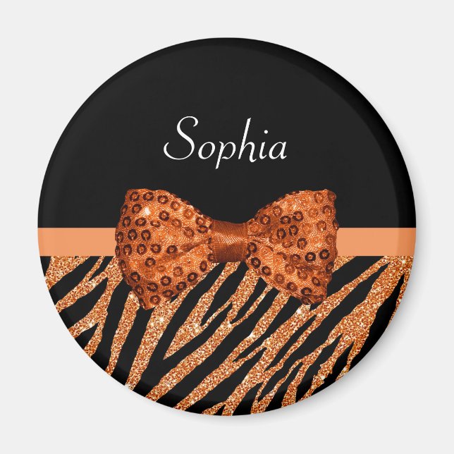 Íman Elegante Orange Zebra Imprima FAUX Glitz Arco e no (Frente)