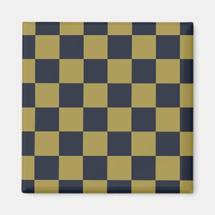 Íman Elegante padrão xadrez dourado e azul-marinho