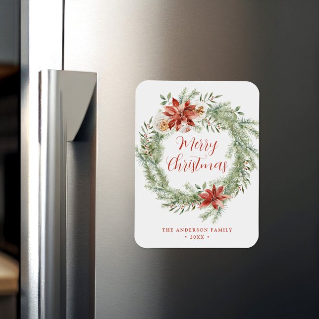 Íman Elegante Poinsettias e Greenery Não Foto (Criador carregado)