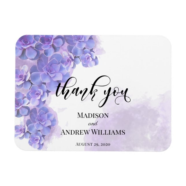 Íman Elegante Purple Watercolor Succults Obrigado (Horizontal)