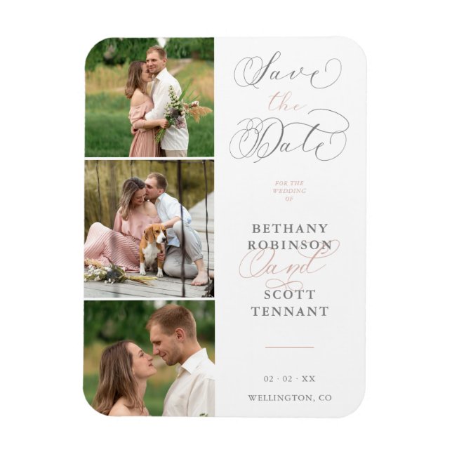 Íman Elegante Quic Pink 3 Fotos de Casamento Sofisticad (Vertical)