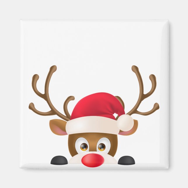 Íman Elegante Reindeer com Santa Hat | Magnet (Frente)
