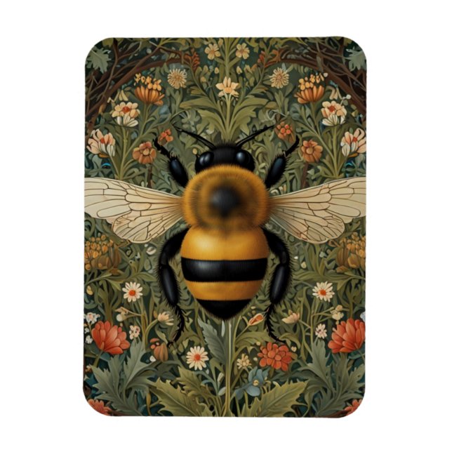 Íman Elegante retro bumblebee boho botânico arte floral (Vertical)