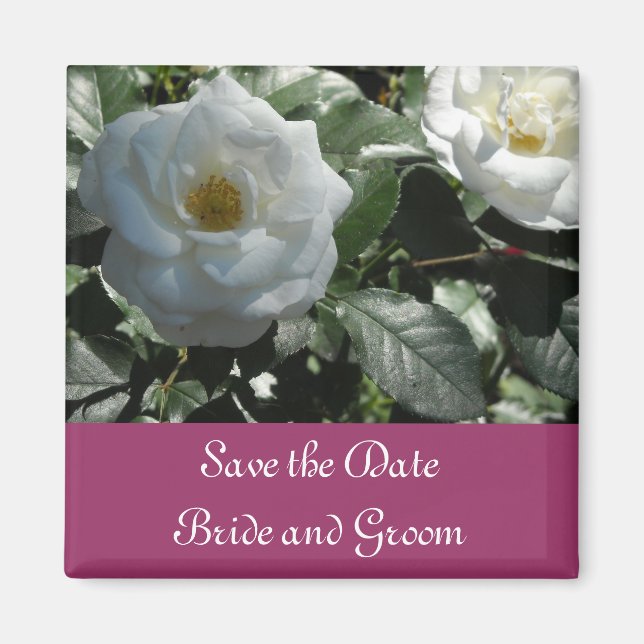 Íman Elegante Rosa Branca Salve a Data (Frente)